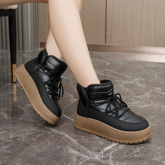 Damen modische Winterstiefeletten mit warmem Kunstfell und robuster Sohle EB