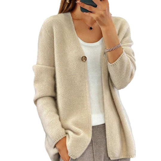 Damen Strickjacke mit strukturierter Oberfläche und Knopfdetail EB
