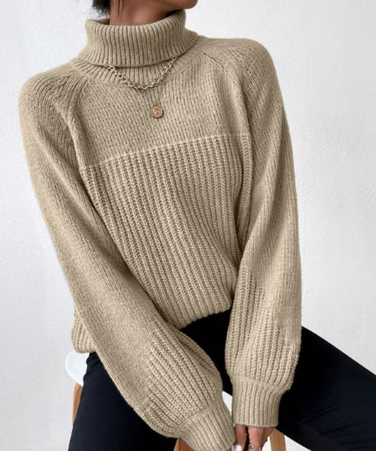 Damen Strickpullover mit hochgeschlossenem Kragen und strukturiertem Rippdesign EB