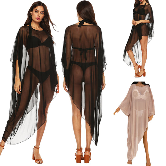 Damen transparenter Strandüberwurf mit fließendem Design EB