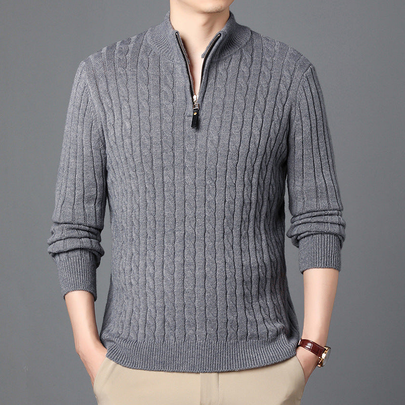 Herren Hochwertiger Strickpullover mit modernem Zipper und Detailstruktur EB