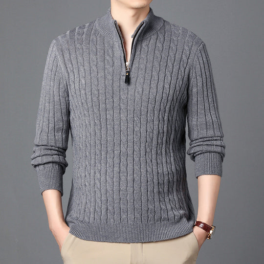 Herren Hochwertiger Strickpullover mit modernem Zipper und Detailstruktur EB