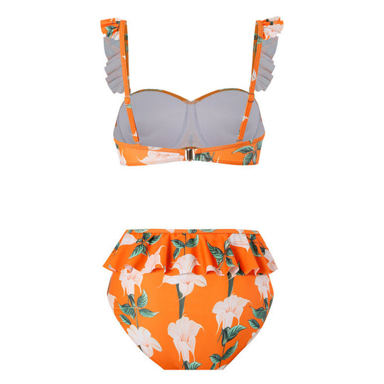 Damen Bikini-Set mit floralem Rüschendesign und elegantem Wickelrock EB