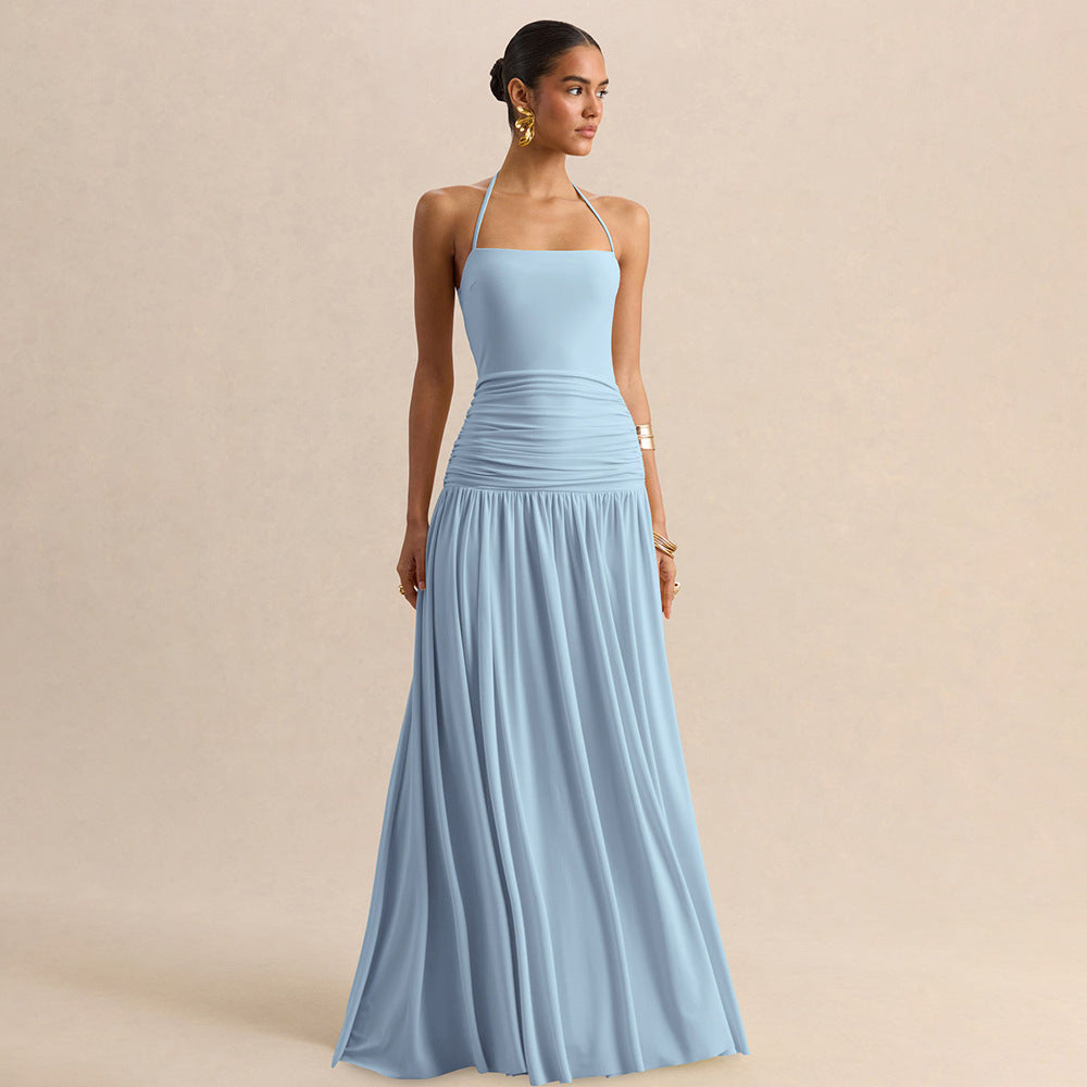 Damen Maxikleid mit Raffungen und schulterfreiem Design EB