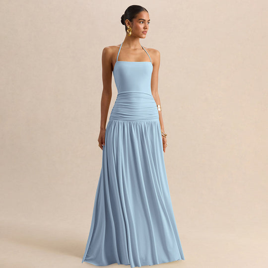 Damen Maxikleid mit Raffungen und schulterfreiem Design EB