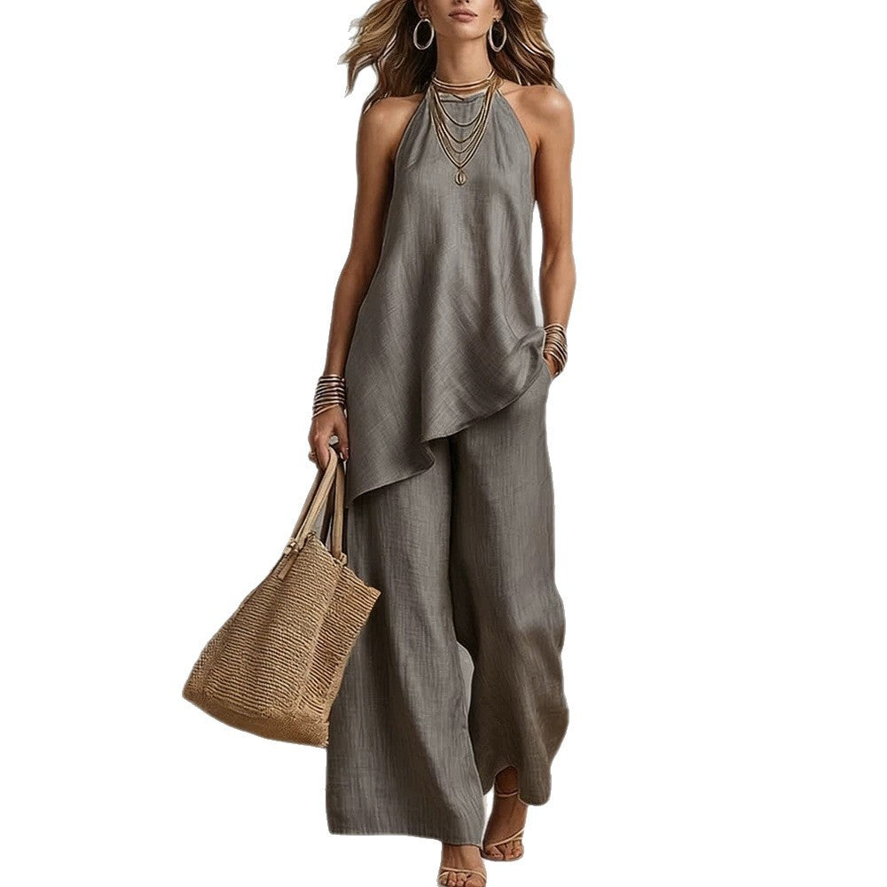 Damen luftiger Jumpsuit mit asymmetrischem Schnitt EB