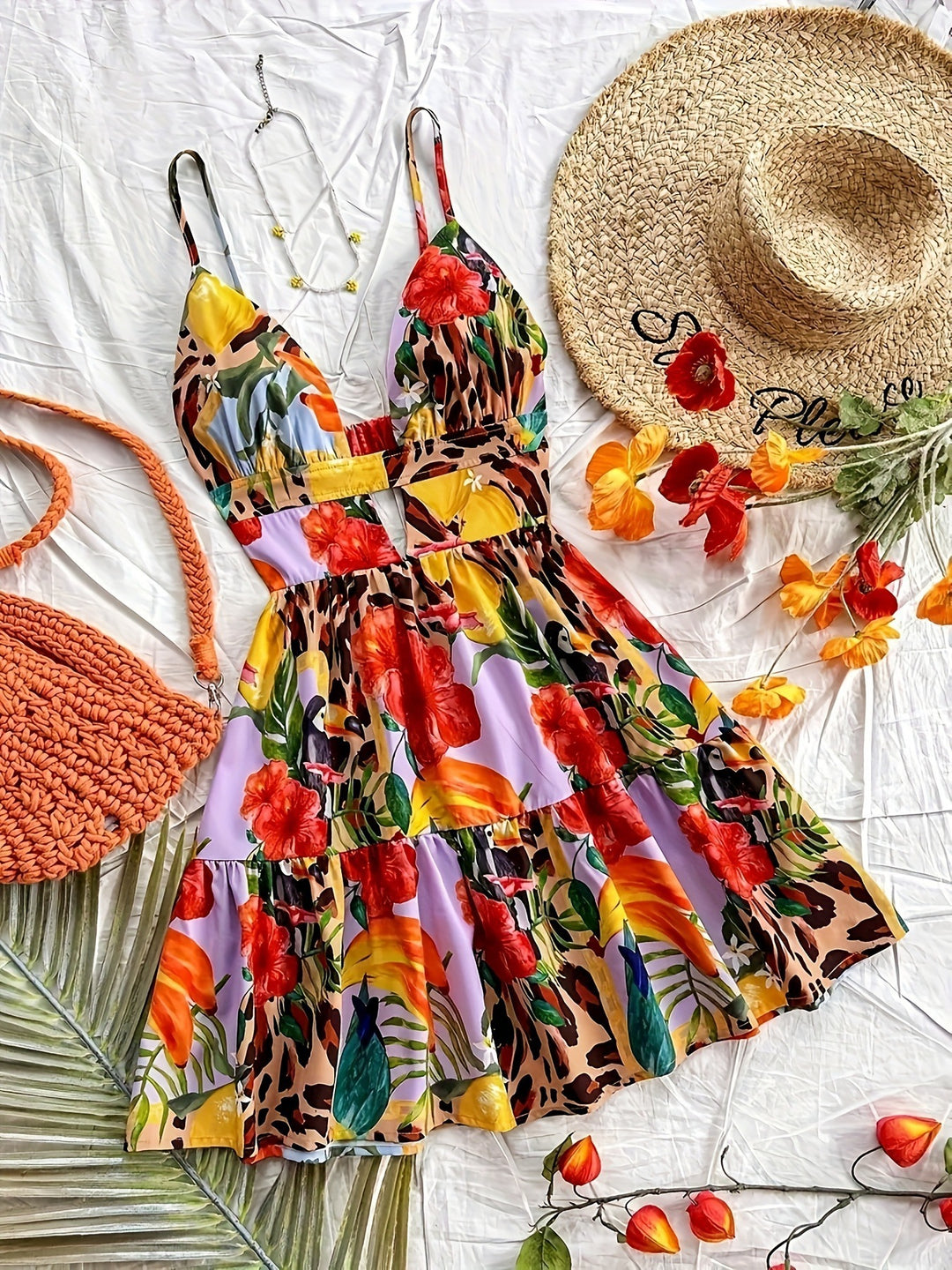 Damen Neckholder Sommerkleid mit floralem Muster und Rüschendetails EB