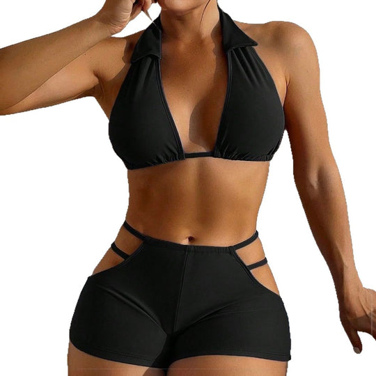 Damen Halter-Bikini-Set mit Hochbund-Shorts EB