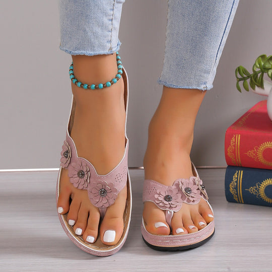 Damen Zehentrenner-Sandalen mit floralem Design und rutschfester Sohle EB