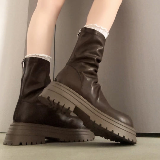 Damen Fashion-Stiefel mit breiter Sohle und elegantem Falten-Design EB