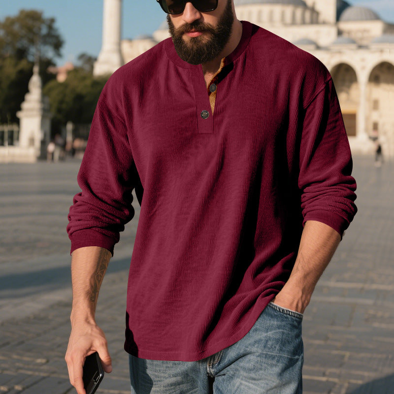Herren Langarm-Henley-Shirt mit strukturiertem Design EB