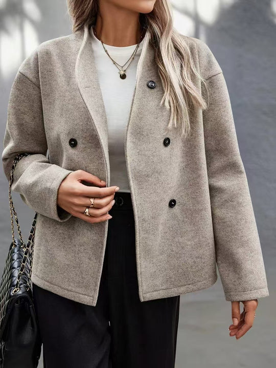 Damen Modische Wolljacke im eleganten Look mit doppelter Knopfreihe EB