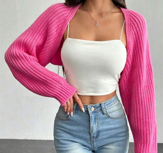 Damen Kurzbolero aus grobem Rippstrick mit Oversized-Ärmeln EB