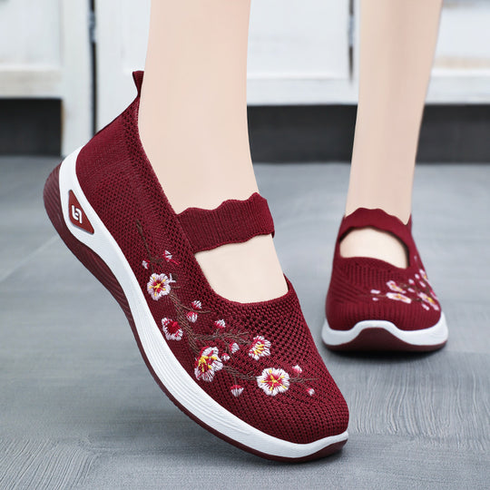 Damen Sportliche Slip-On Sneakers mit floralem Stickdesign EB
