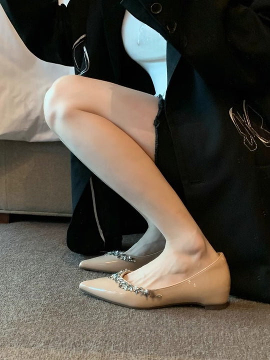 Damen elegante spitze Ballerinas mit funkelndem Strassbesatz EB