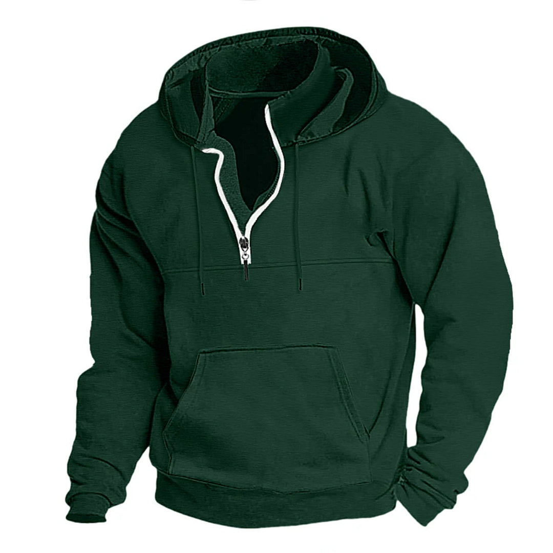 Herren modischer Kapuzenpullover mit halbem Reißverschluss und praktischen Kängurutaschen EB