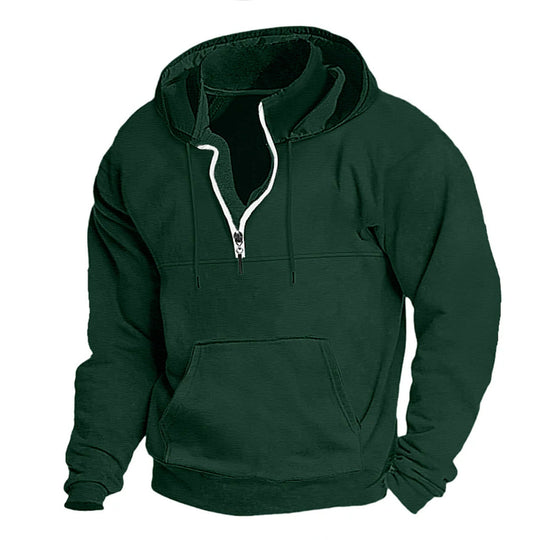 Herren modischer Kapuzenpullover mit halbem Reißverschluss und praktischen Kängurutaschen EB