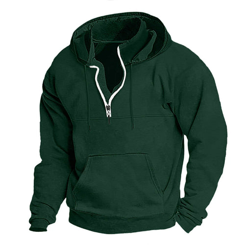 Herren modischer Kapuzenpullover mit halbem Reißverschluss und praktischen Kängurutaschen EB