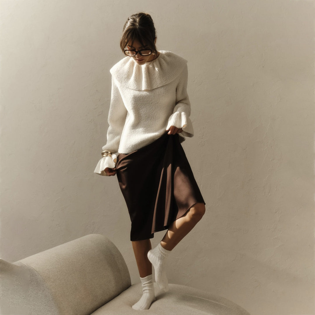Damen Pullover mit weitem Rollkragen und Volantärmeln Eichborn Berlin