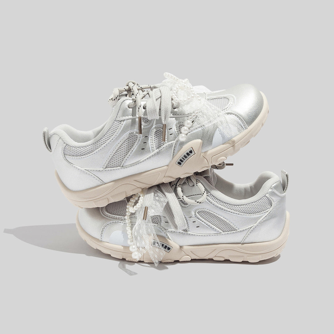 Damen Sportliche Sneaker mit stilvollen Perlenapplikationen und atmungsaktivem Obermaterial EB