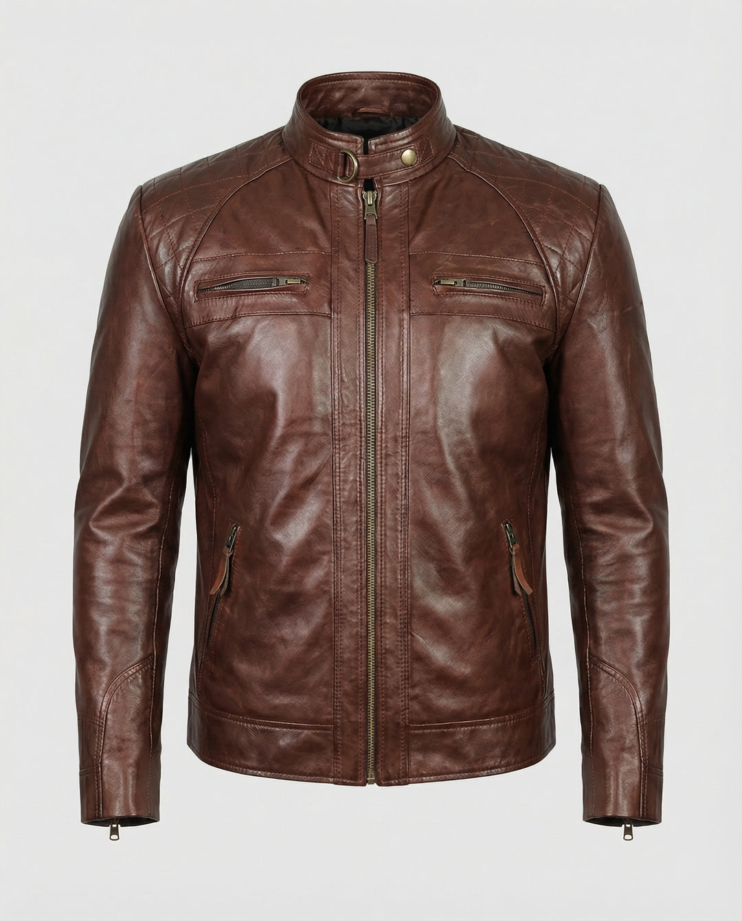 Herren Lederjacke mit Stehkragen und Ziernähten EB
