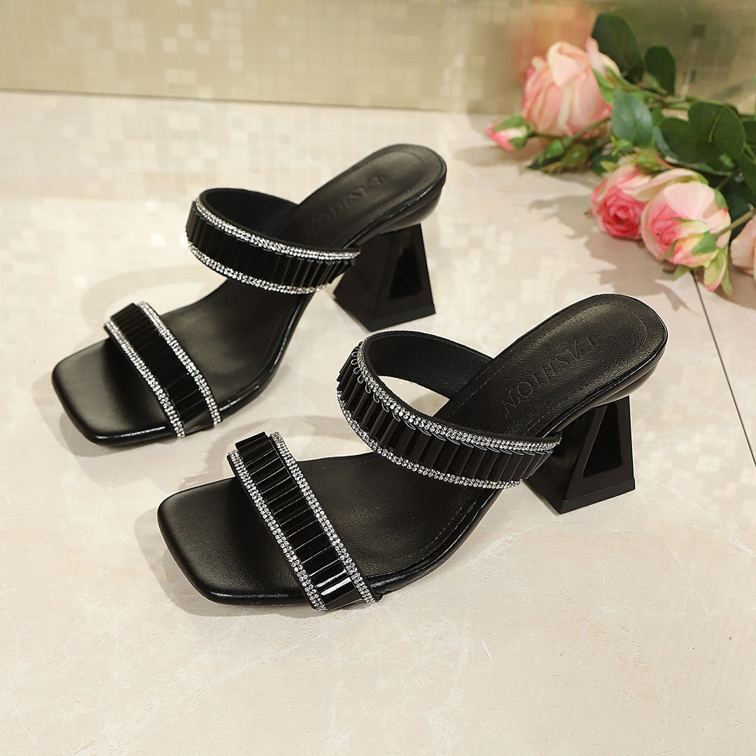 Damen Elegante und glitzernde Sandaletten mit Blockabsatz EB