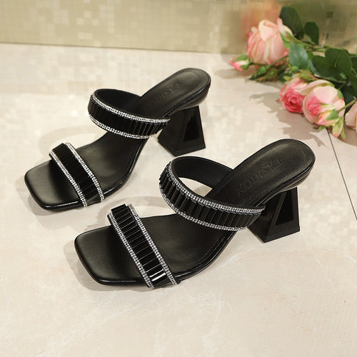 Damen Elegante und glitzernde Sandaletten mit Blockabsatz EB