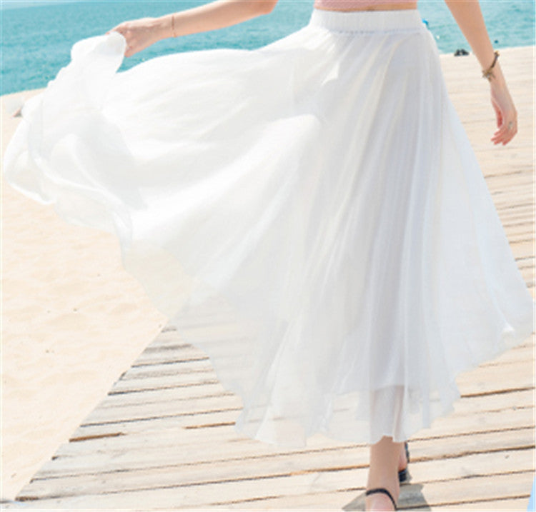Damen nan fließender Maxirock aus Chiffon mit elastischem Bund und mehrlagigem Volant EB