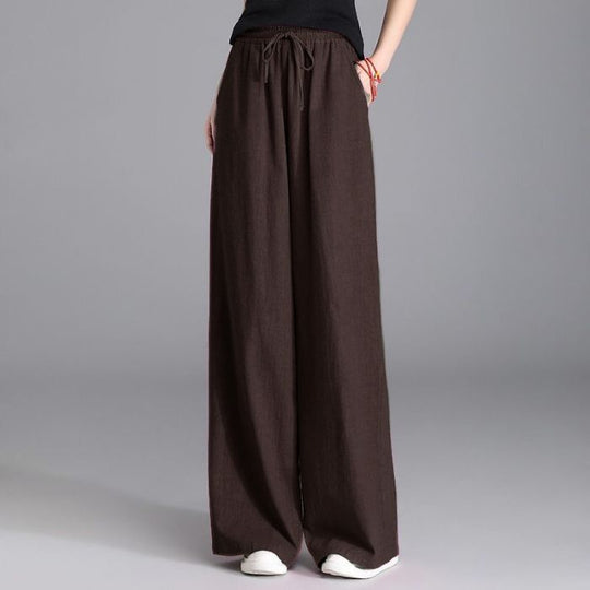 Damen nan weite Palazzo Leinenhose mit elastischem Kordelbund und Seitentaschen EB