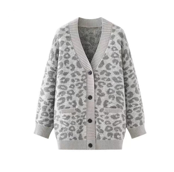 Damen Leichter Strickcardigan mit strukturiertem Leopardenmuster EB