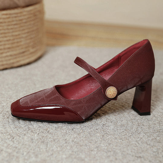 Damen Elegante Mary Jane Pumps mit modischem Riemen und glänzendem Absatz EB