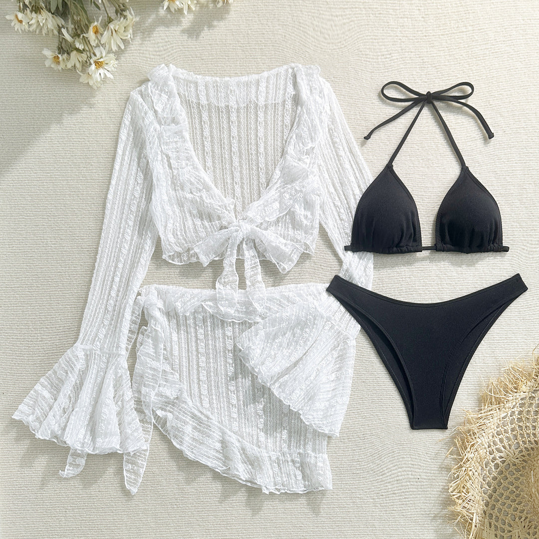 Damen Bikini-Set mit elegantem Wickelrock und verspielten Rüschendetails EB