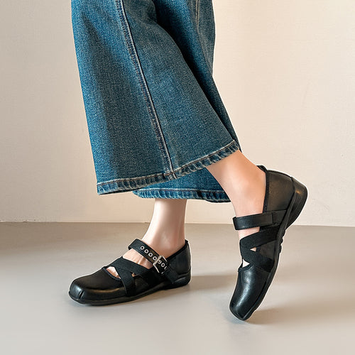 Damen Komfortable Ballerinas mit elastischen Kreuzriemen EB