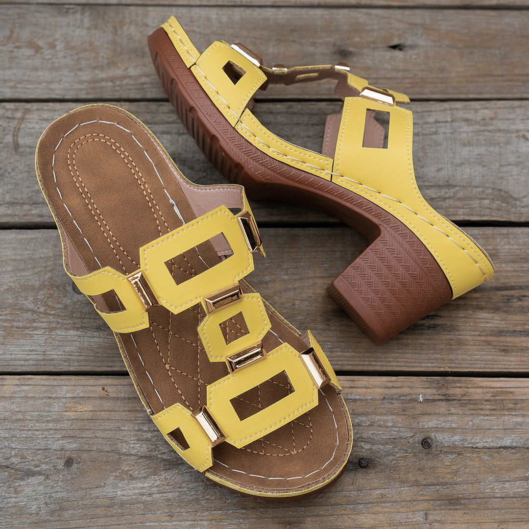Damen Clogs mit modischer Applikation und stabiler Absatzhöhe EB