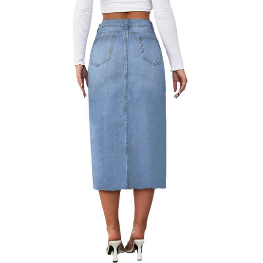 Damen Jeansrock mit hoher Taille und seitlichem Schlitz EB