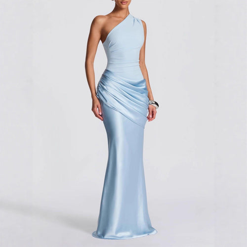 Damen Elegantes One-Shoulder Maxikleid mit raffinierten Drapierungsdetails EB
