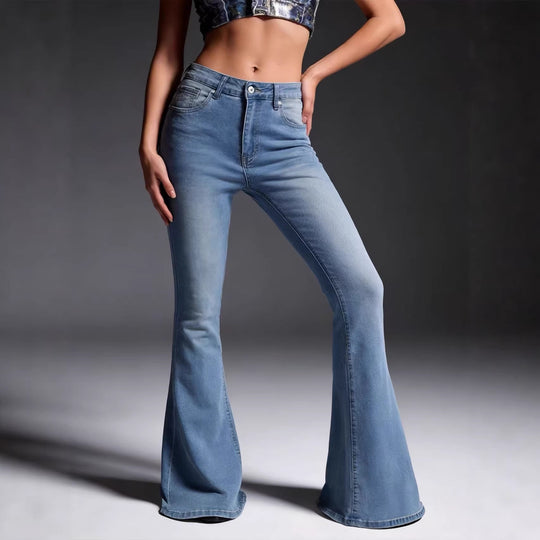 Damen nan hochtaillierte Schlagjeans mit figurformender Passform und weitem ausgestelltem Bein EB