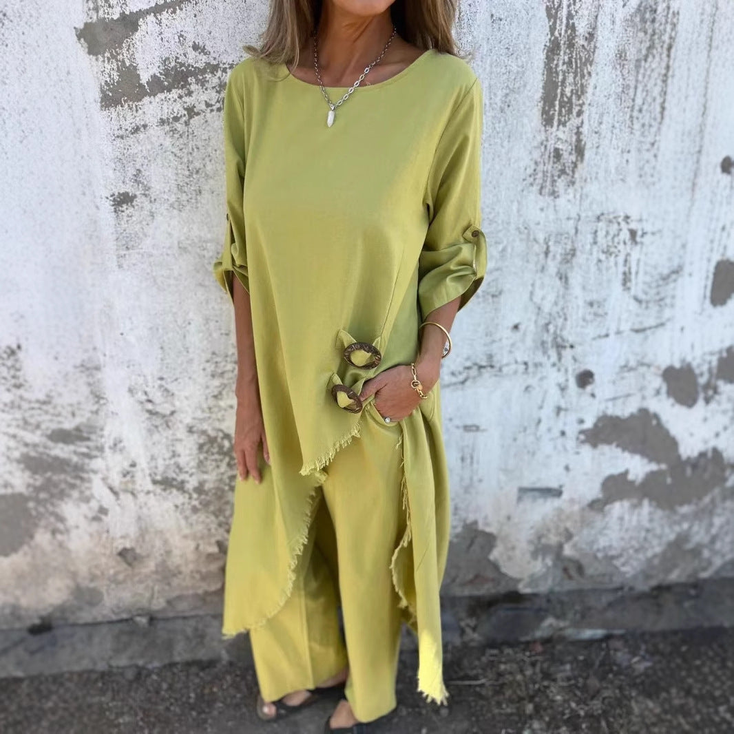 Damen Oversize Strandkleid mit Knopfdetails EB