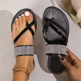 Damen Badesandalen mit glamourösem Strass-Akzent und modernem Kreuzriemen-Design EB