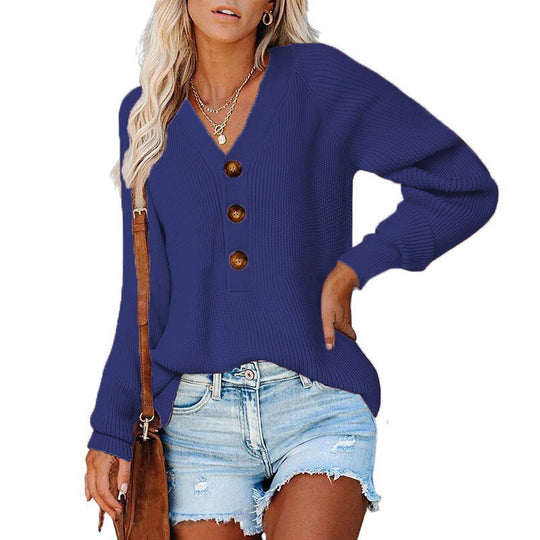 Damen Strickpullover mit Knopfdetails und tiefem V-Ausschnitt EB