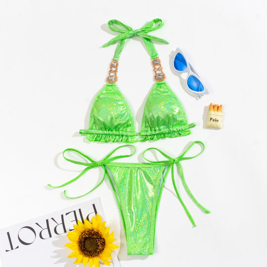 Damen Triangel-Bikini mit glitzernden Details und Raffungen EB