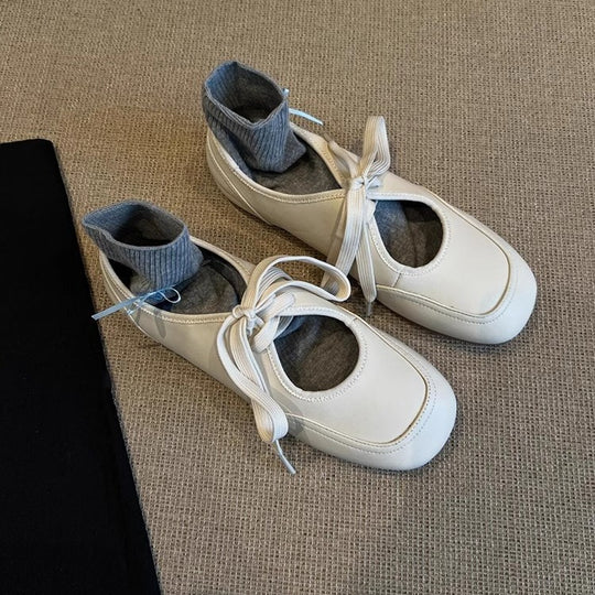 Damen Ballettschuhe mit elastischem Knöchelschutz und dekorativem Schleifenverschluss EB
