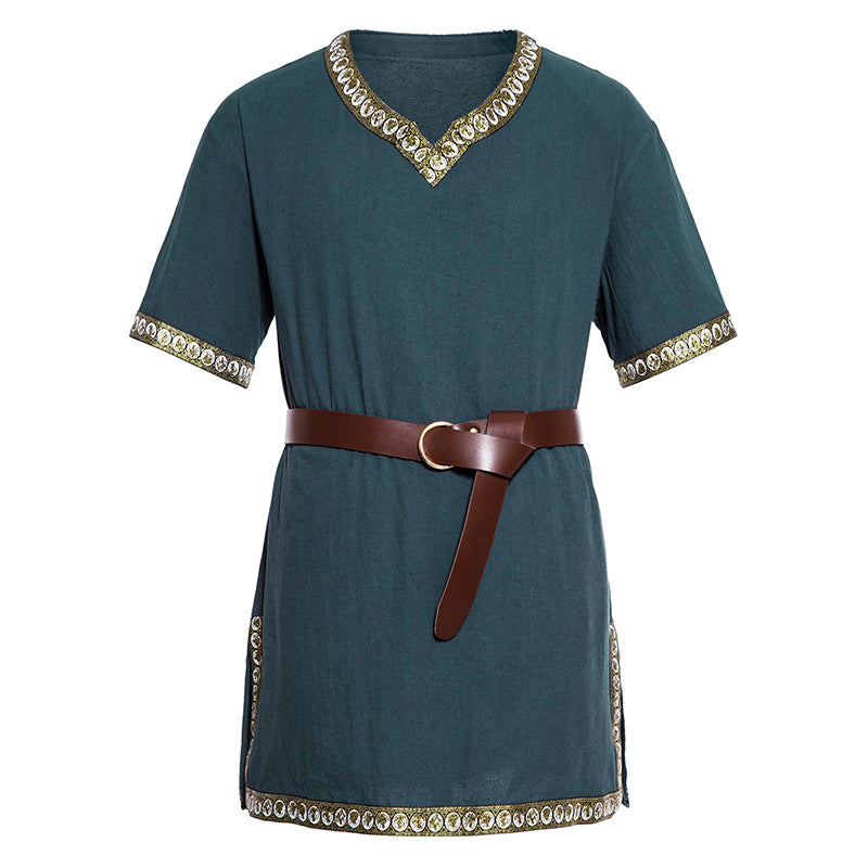 Damen Mittelalterliches Kleid mit dekorativem Kragen und Gürtel EB