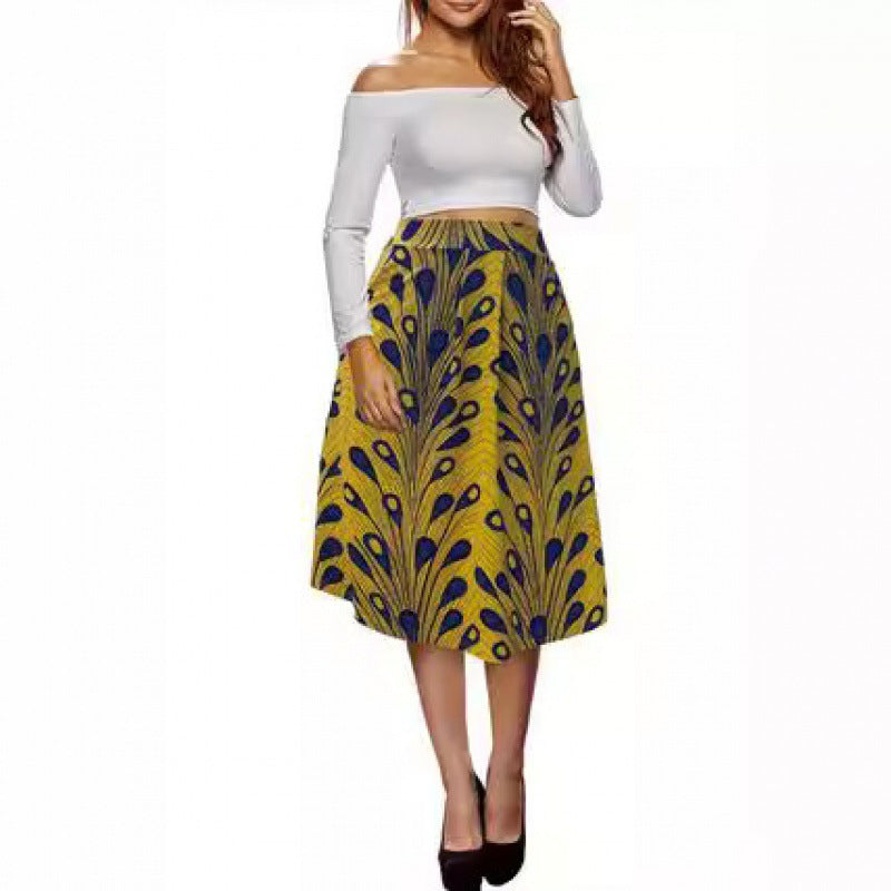 Damen Midirock mit einzigartigem floralem Print und elastischem Bund EB