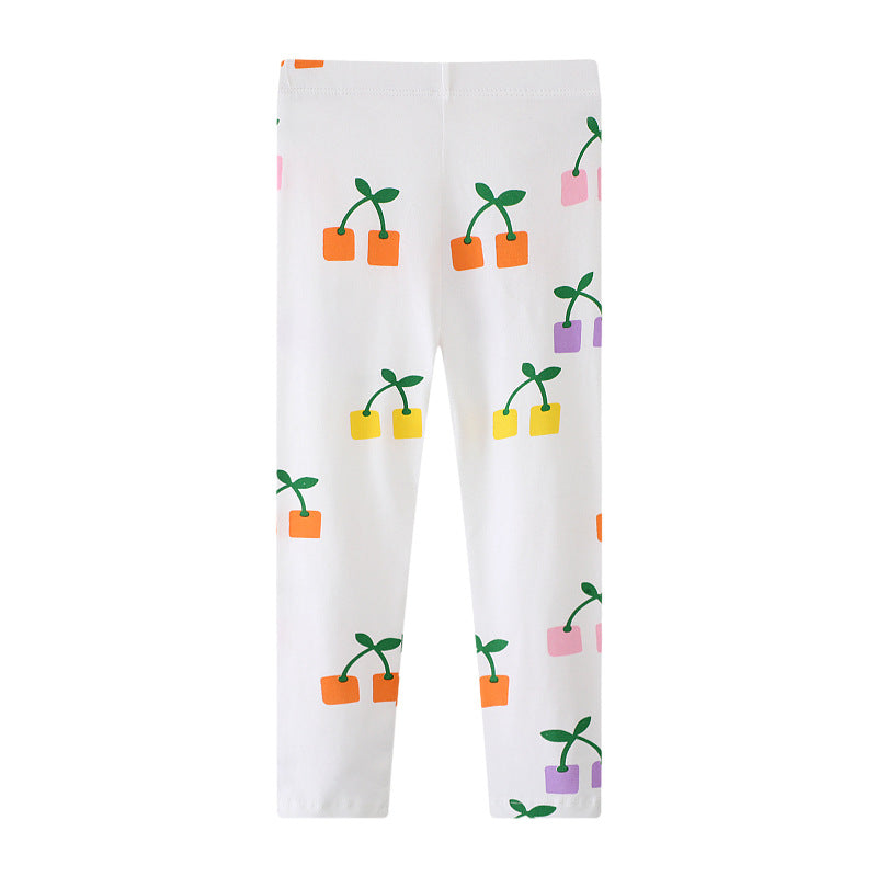 Mädchen Leggings mit fröhlichem Blüten- und Pflanzenmuster EB