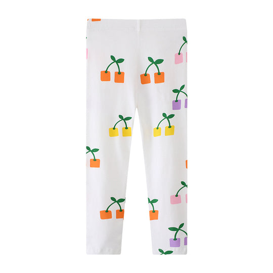 Mädchen Leggings mit fröhlichem Blüten- und Pflanzenmuster EB