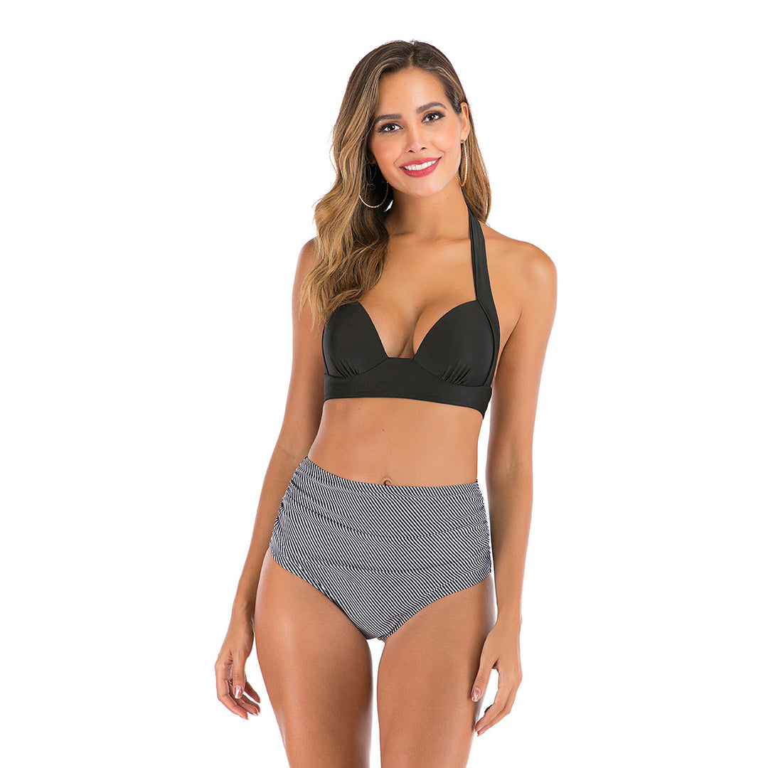 Damen Hochtaillierter Bikini mit tiefem Ausschnitt und trendigem Tiermuster EB