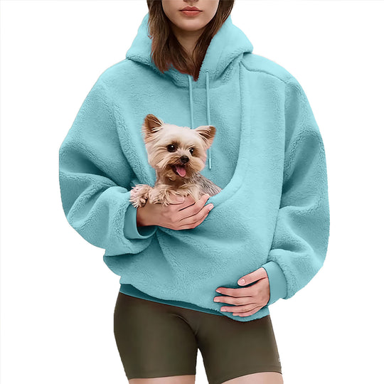 Damen nan Oversize Sherpa-Hoodie mit integriertem Haustiertaschen-Design EB