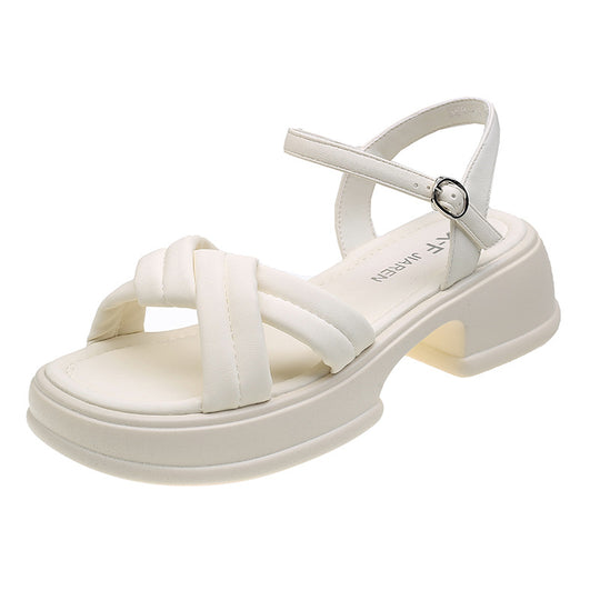 Damen Sandalen mit elegantem Kreuzriemen und komfortablem Blockabsatz EB