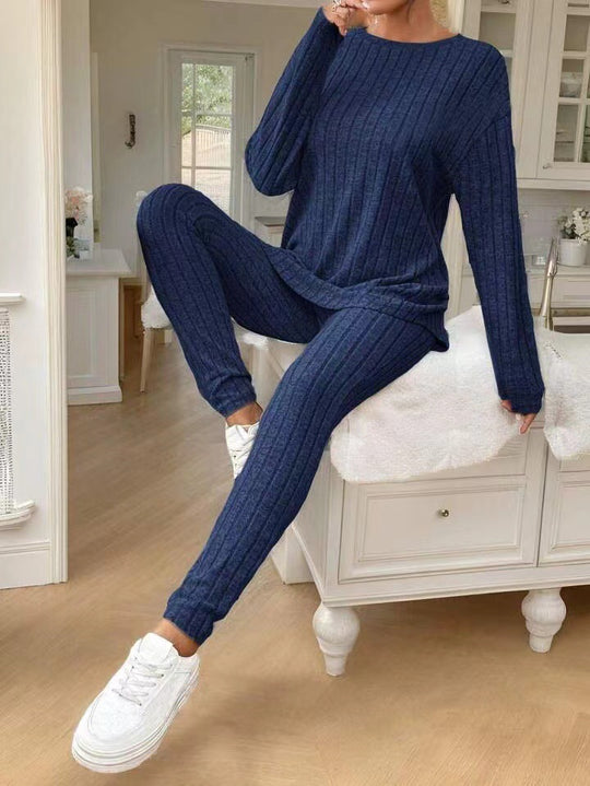 Damen Loungewear-Set mit geripptem Design und weitem Schnitt EB